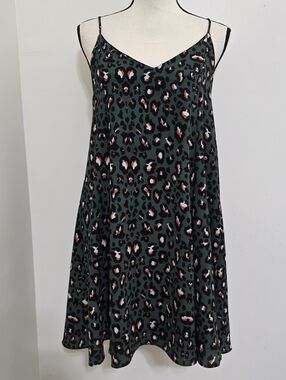 P. CILL size Small Sleeveless Animal Print Lined Tank Dress Green Swing Flowy